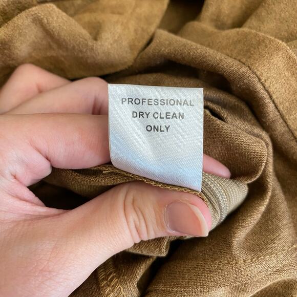 Jade by Melody Tam XS Faux Suede Tan Ruffle Sleeve V-Neck‎ Top Blouse - Picture 7 of 7